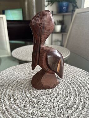 Mexican Hand-Carved Ironwood Pelican Figurine - Dark Brown